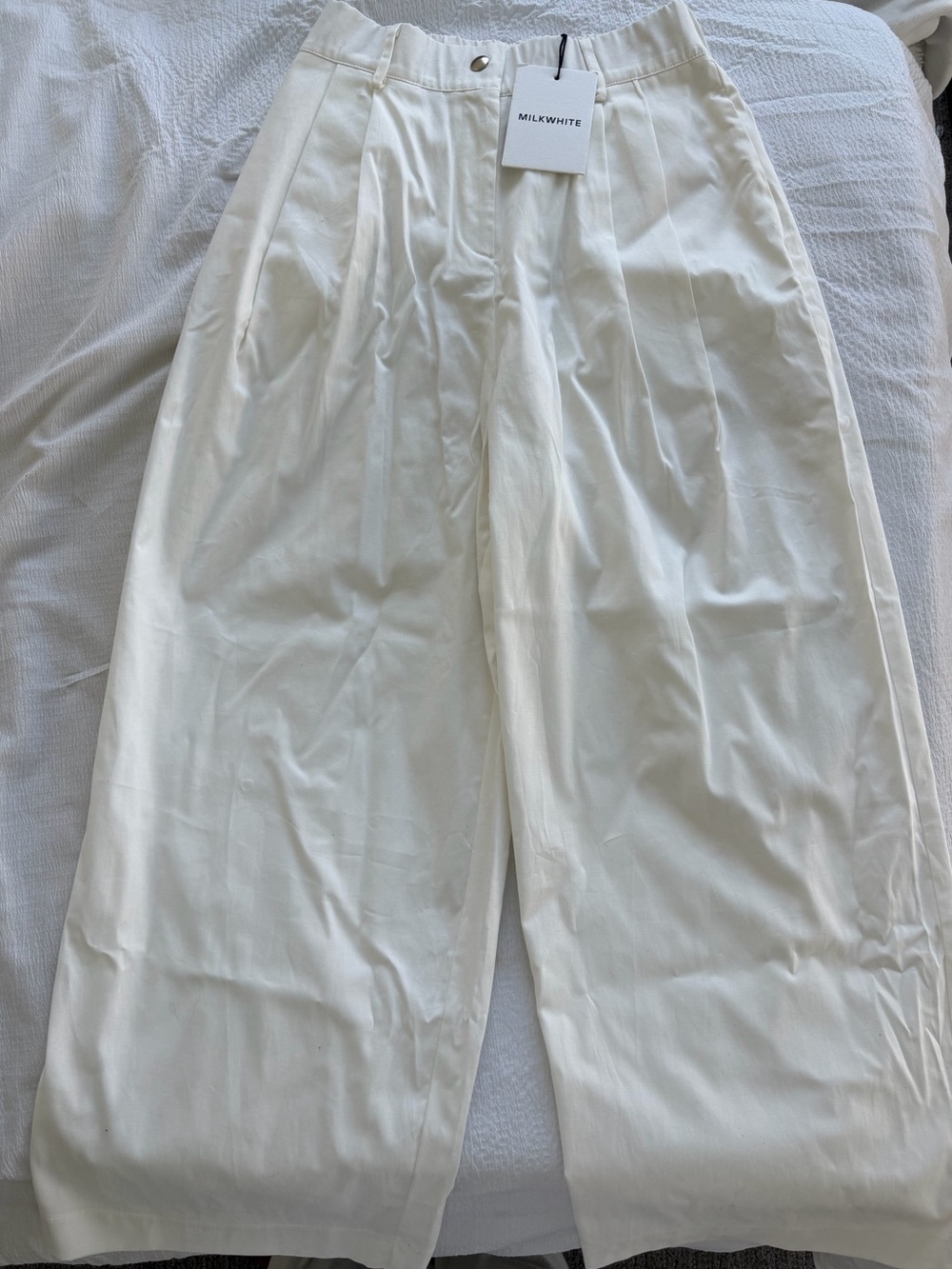MilkWhite Womens Cream Wide-Leg Pleated Pants
